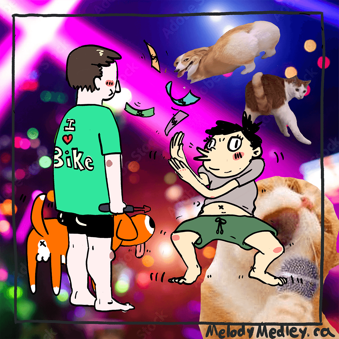 Every time Medley spending money on his bike Melody is doing the money dance