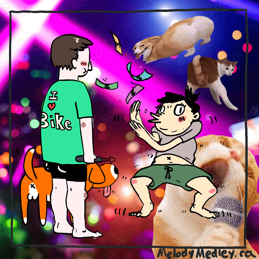 Every time Medley spending money on his bike Melody is doing the money dance